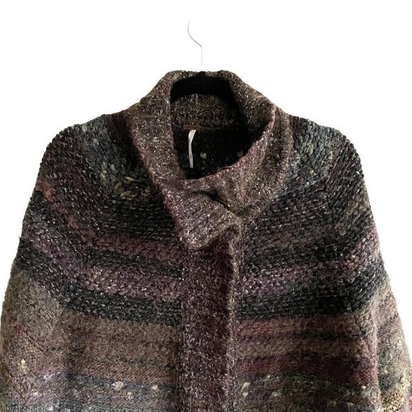 FREE PEOPLE Wool Starlight Shadow Long Poncho Sweater Cardigan Brown XS - Picture 6 of 11